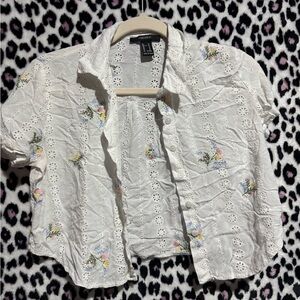 Forever 21 White Eyelet Blouse with Floral Details